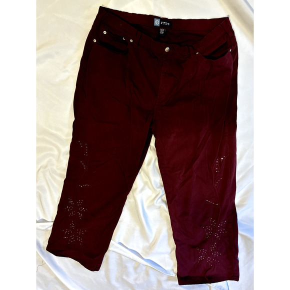 Avenue Blue wide leg Jeans Size 22 plus y2k Glitter studs curvy burgundy classic - Picture 1 of 7